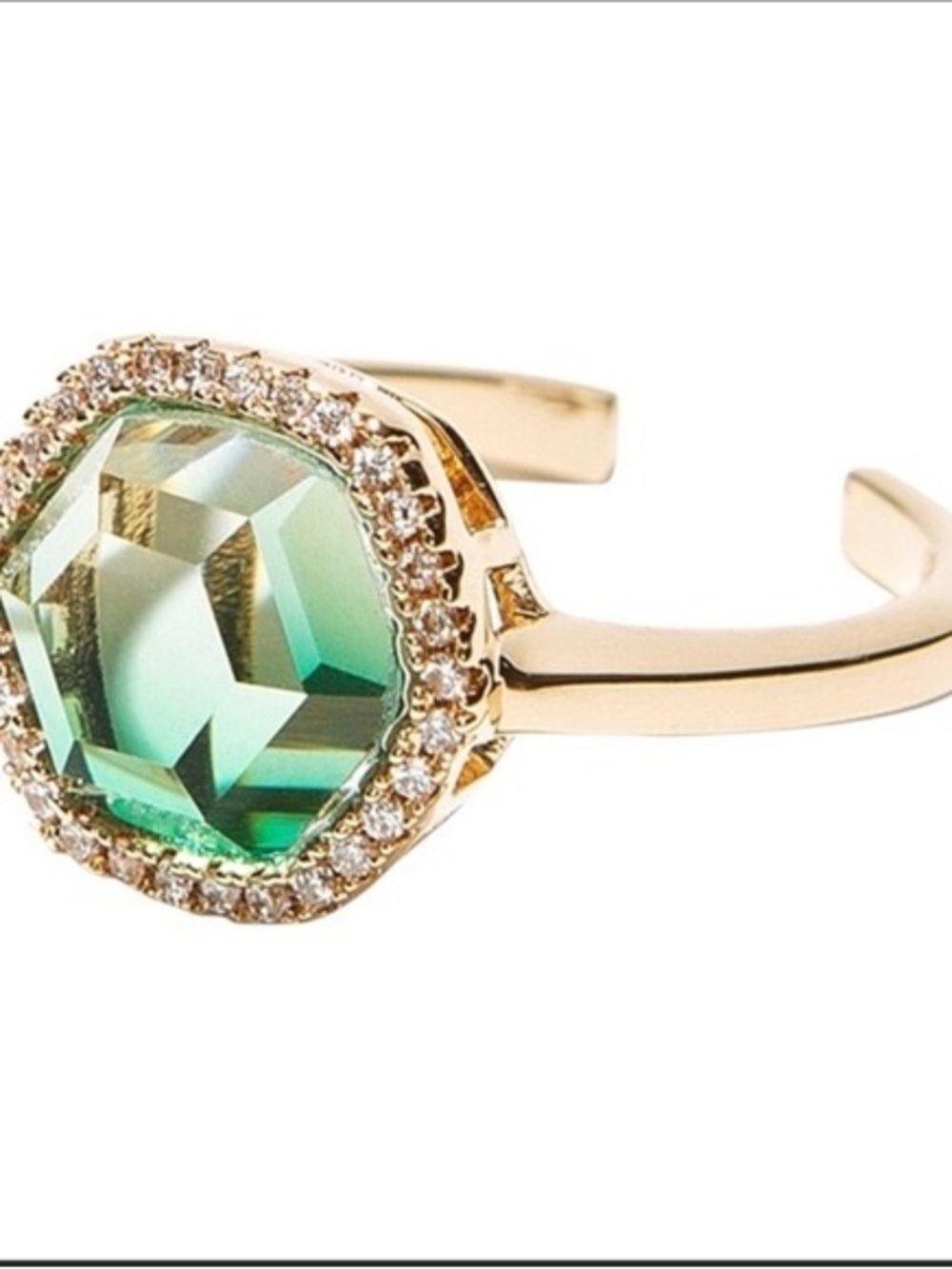Hexagon Halo Statement Ring in Gold with Clear Center Stone